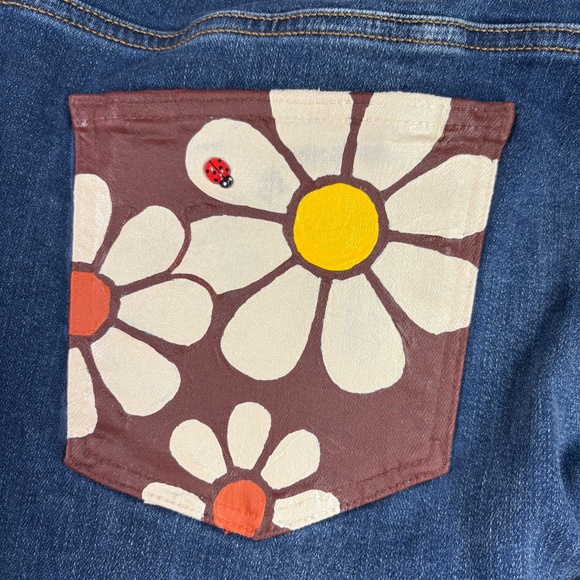 Ava & Viv Jeans Hand Painted Mod Retro Flower Yellow Orange 70s Boho Plus 20W - Picture 9 of 12